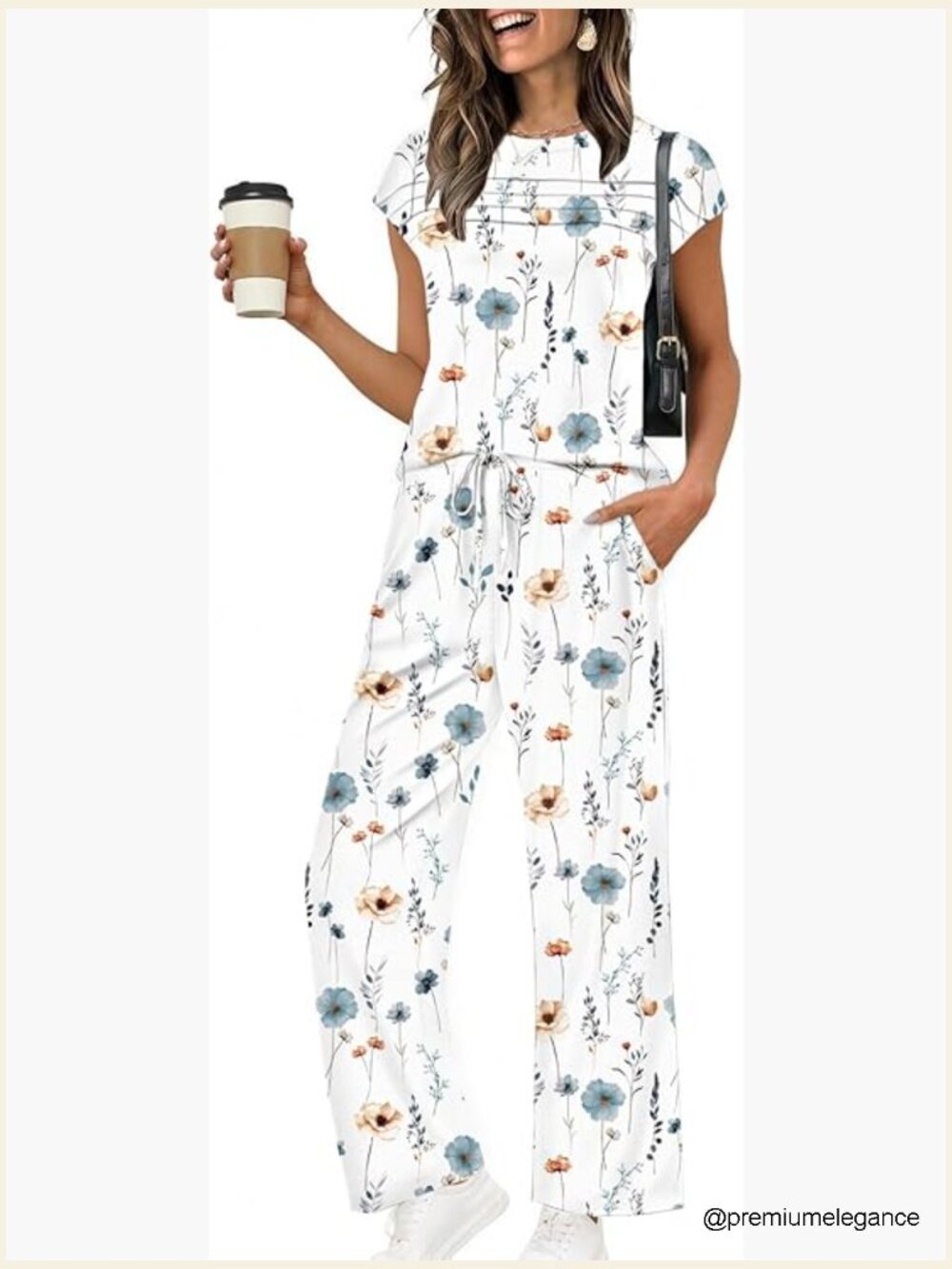 Women's Cap Sleeve Lounge Set with Wide Leg Pants and Pockets